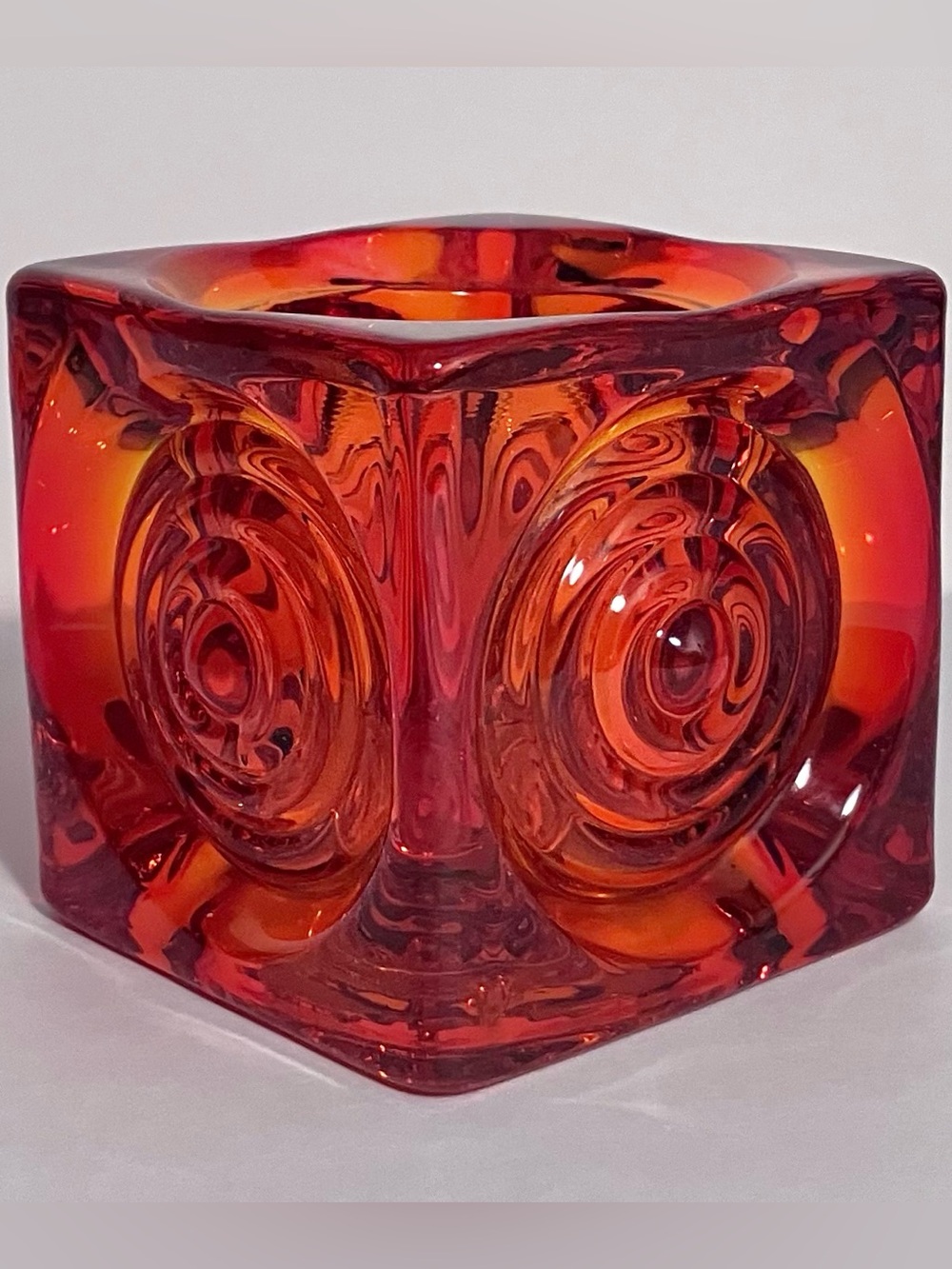 VIKING GLASS ‘Bullseye Glimmer’ PERSIMMON ORANGE Votive Candle Holder / VINTAGE
